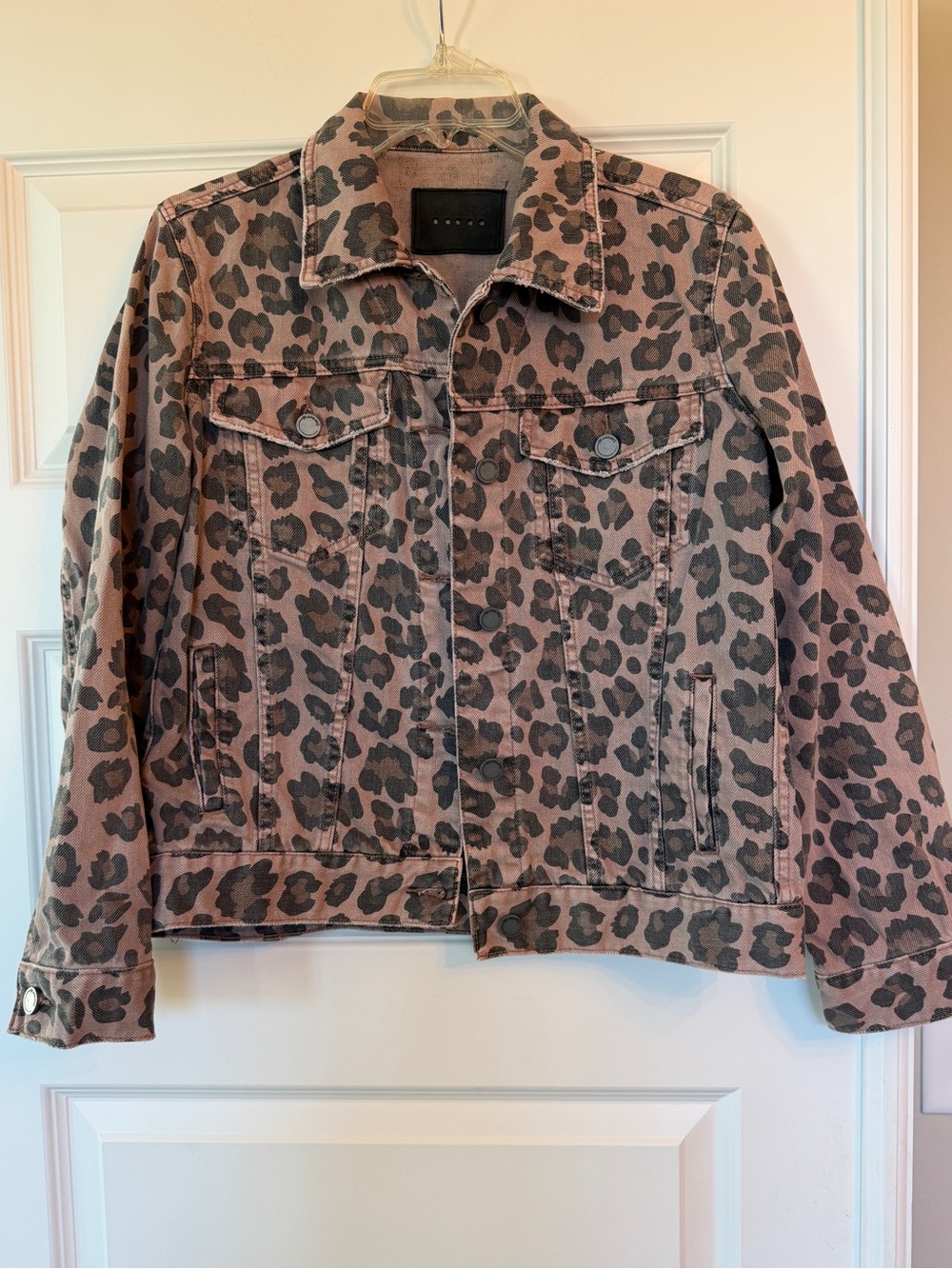 Blank NYC Leopard Print Jean Jacket - Taupe and Black